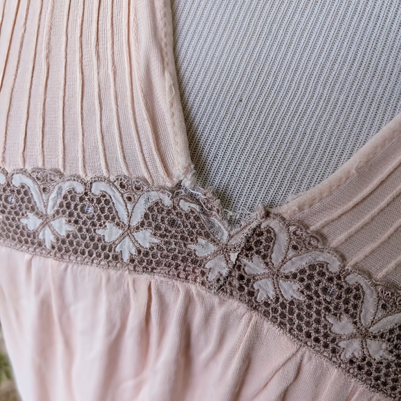 Vintage 70s Pale Pink Silky Floral Lace Nightie Lingerie Maxi Dress M Bohemian - Picture 5 of 6